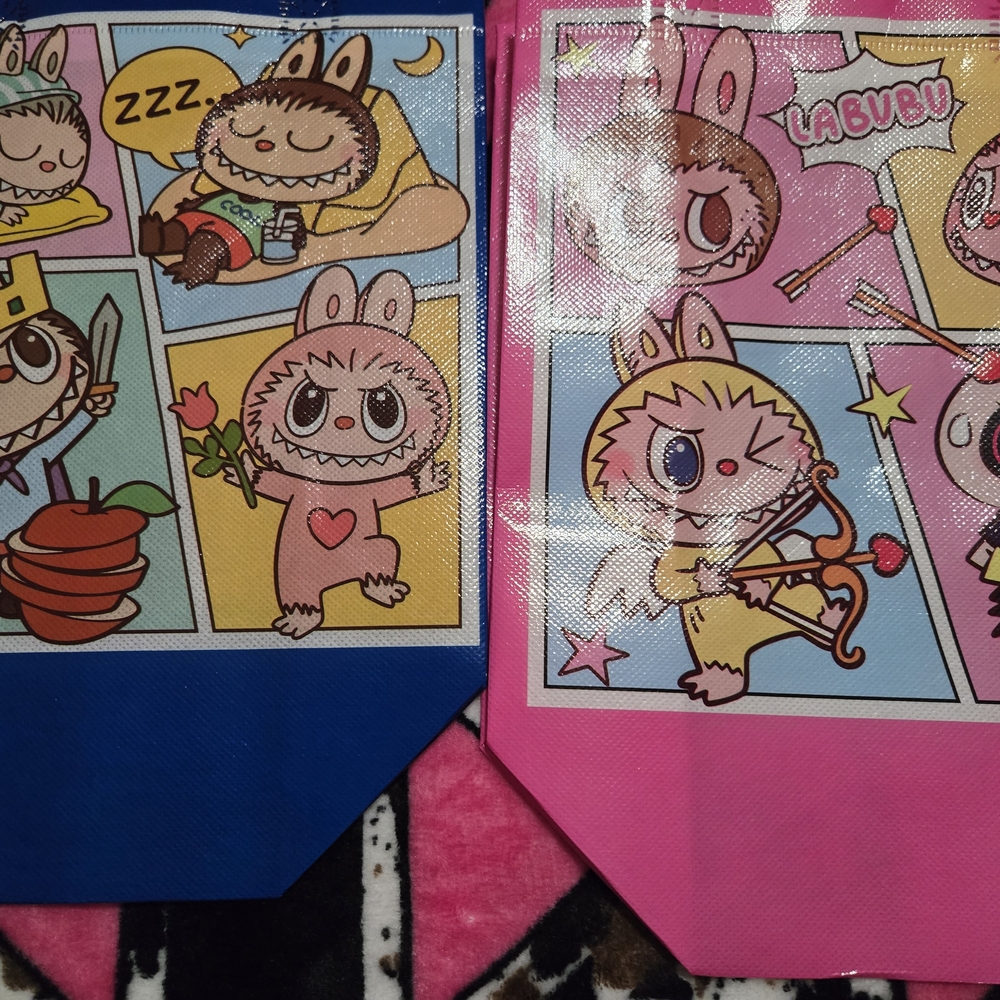 NWOT Labubu Kids Cartoon Tote Bag - Reusable T Blue and Pink